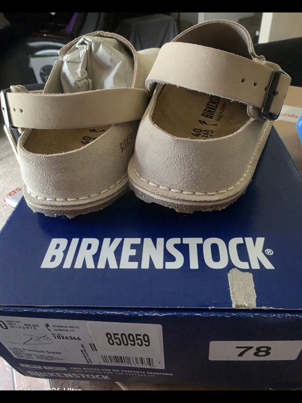 Birkenstock Womens Beige Suede Clog with Buckle Strap - Picture 5 of 7